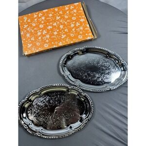 Set Of 2 Silver Toned Metal Serving Trays/trinket Dishes.  806-C Orange Box